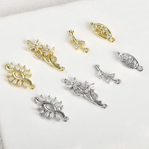14K Gold Plated Zirconia Leaf Flower Connector Pendants For DIY Jewelry Making Handmade Necklace Bracelet Accessories Components
