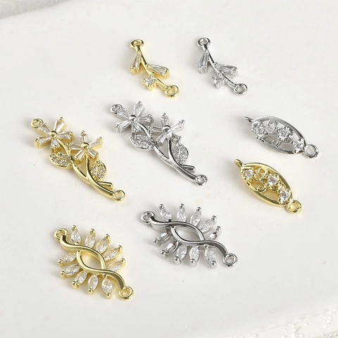 14K Gold Plated Zirconia Leaf Flower Connector Pendants For DIY Jewelry Making Handmade Necklace Bracelet Accessories Components