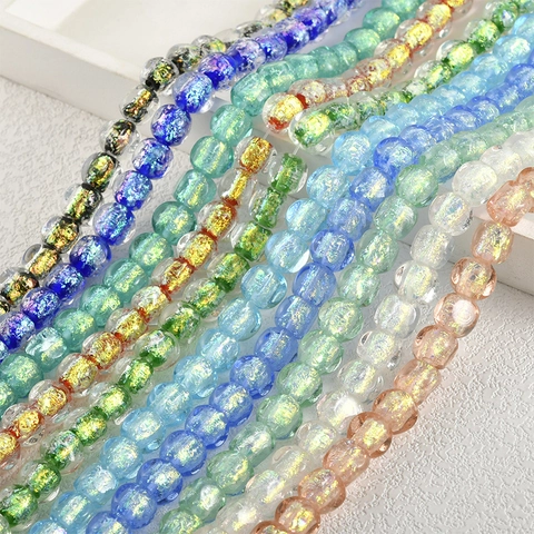 Handmade Iridescent Lampwork Square Beads 9mm Clear Glass Loose Beads for DIY Bracelet Necklace Jewelry Making Accessories