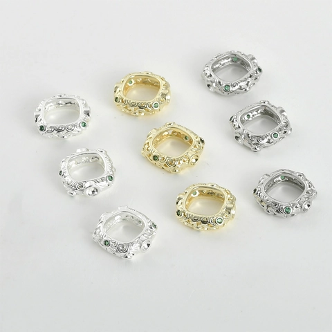 Vintage 14K Gold Plated Copper Hollow Square Spacer Beads With Green Zirconia Inlaid DIY Jewelry Beading Findings Components
