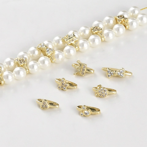 Copper 14K Gold Plated Inlaid Zirconia Butterfly Heart Crown Double Hole Spacer Beads For DIY Jewelry Making Connector Findings