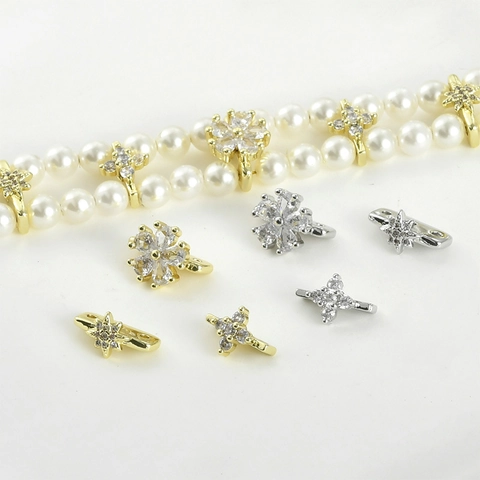 14K Gold Silber Plattiert Kupfer Zirkonia Blume Stern Form Mehrreihige Slider Spacer Perlen Für DIY Schmuckherstellung