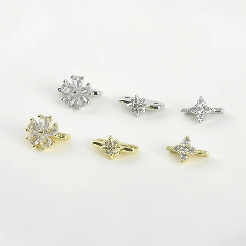 14K Gold Silber Plattiert Kupfer Zirkonia Blume Stern Form Mehrreihige Slider Spacer Perlen Für DIY Schmuckherstellung