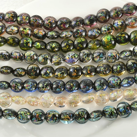 Handmade Colorful Foil Lampwork Beads Flat Round Spacer Beads For DIY Jewelry Making Bracelet Necklace Earring Accessories
