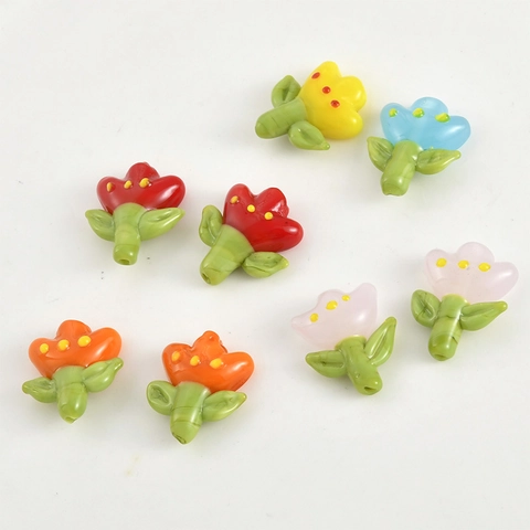 Χειροποίητες Χάντρες Τουλίπα Lampwork DIY Αξεσουάρ Κοσμημάτων για Κατασκευή Βραχιολιού Κολιέ Γυάλινες Χάντρες