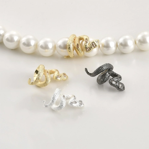 Snake Shape Copper Zirconia Spacer Beads For DIY Jewelry Making 14K Gold Plated Animal Design Connector Charms Components