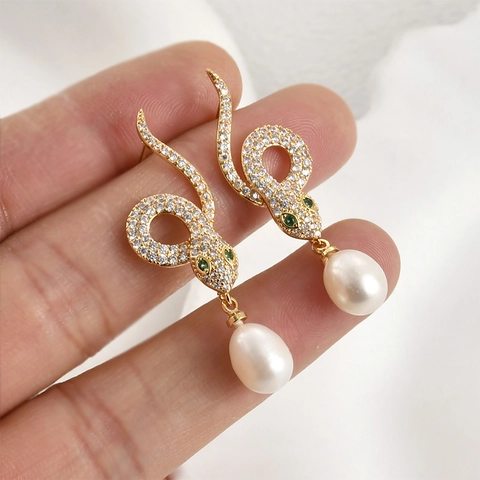 14K Vergoldete Kupfer Schlange Zirkonia DIY Ohrring Zubehör Mit Silber Ohrstecker-Stift Künstliche Perle Schmuckherstellung Material