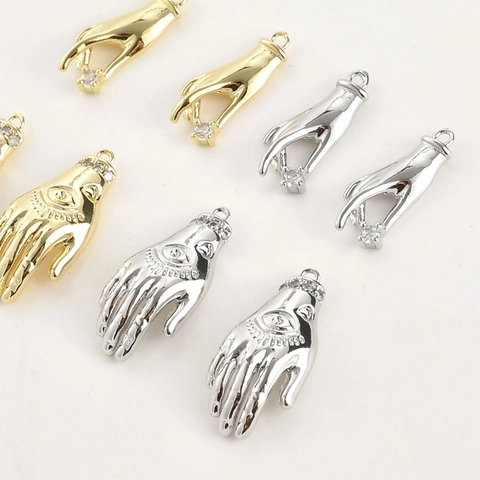 Copper Zirconia Hamsa Hand Evil Eye Gesture Pendant Charm For DIY Jewelry Making Necklaces Bracelets Earrings Gold Silver Accessories