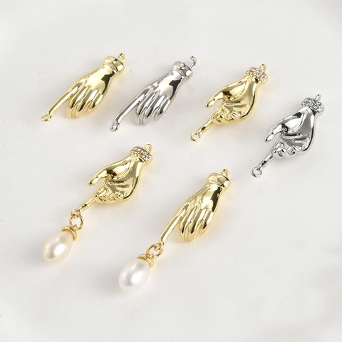 Copper Palm Gesture Connector Pendants With Zirconia Inlay Electroplated Gold Silver Hand Charms For DIY Jewelry Making Accessories
