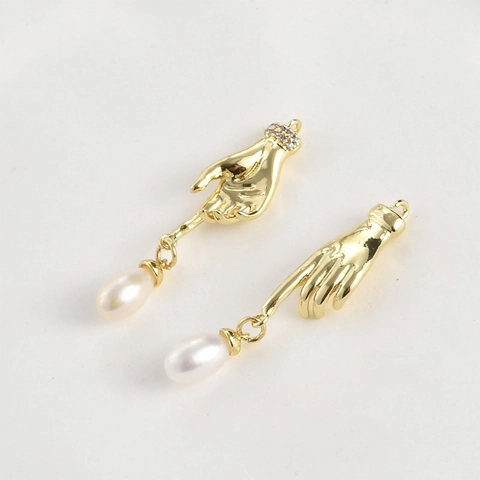 Copper Palm Gesture Connector Pendants With Zirconia Inlay Electroplated Gold Silver Hand Charms For DIY Jewelry Making Accessories