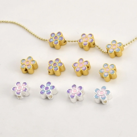 Copper Enamel Flower Spacer Beads Gradient Floral DIY Jewelry Making Accessories For Bracelets Necklaces Handcrafted Beads