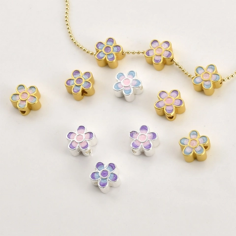 Copper Enamel Flower Spacer Beads Gradient Floral DIY Jewelry Making Accessories For Bracelets Necklaces Handcrafted Beads