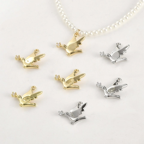 14k Gold Plated Copper Flying Bird Peace Dove Pendant With Zirconia For DIY Necklace Bracelet Earring Making Jewelry Findings