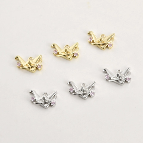 Ciondoli Gru di Carta Origami in Rame Placcato Oro 14k Con Zirconia Rosa Per Accessori Per La Creazione di Gioielli DIY