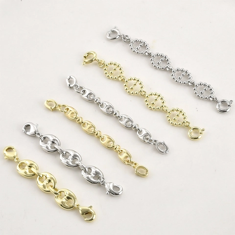 Alloy 14k Gold Plated Mariner Pig Nose Link Extension Chain With Double Lobster Clasp For DIY Bracelet Necklace Jewelry Making