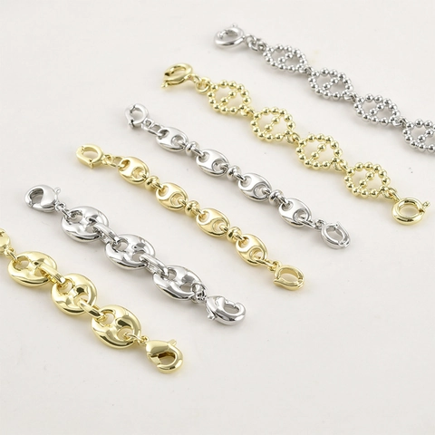 Alloy 14k Gold Plated Mariner Pig Nose Link Extension Chain With Double Lobster Clasp For DIY Bracelet Necklace Jewelry Making
