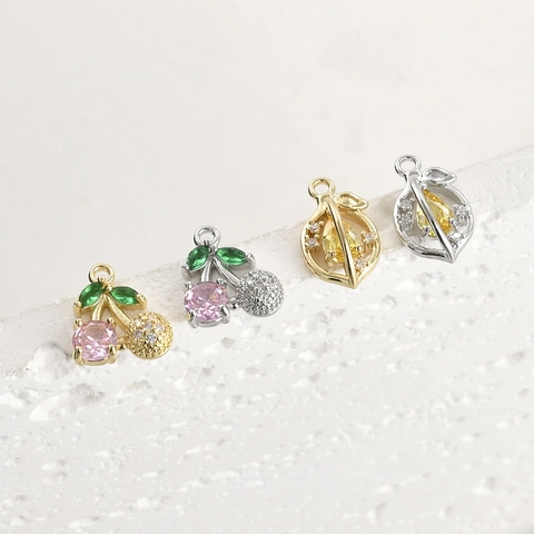14K Gold Plated Copper Zirconia Cherry Lemon Pendants For DIY Jewelry Making Accessories Craft Findings Exquisite Fruit Charms