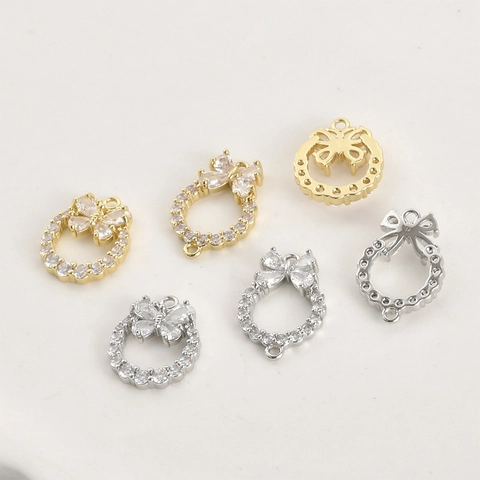 Zirconia Butterfly Wreath Pendant Copper Gold Silver Plated DIY Jewelry Making Charms Connector For Necklace Bracelet