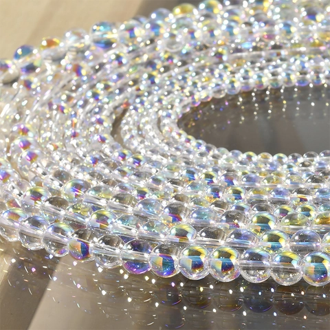 Iridescent Mermaid Bubble Glass Beads Round Clear Aurora AB Plated Spacer Beads For DIY Bracelet Necklace Jewelry Making