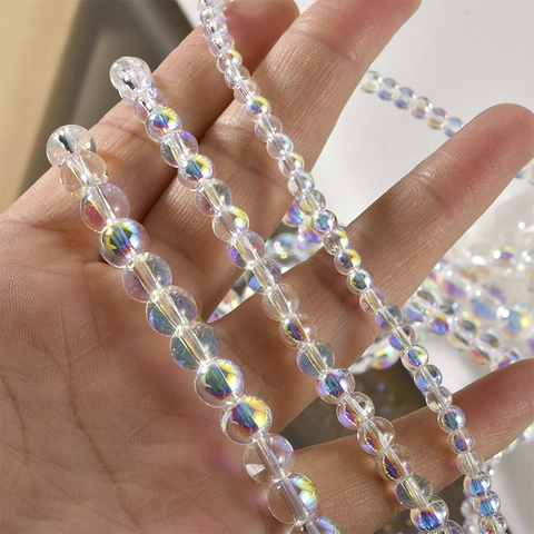Iridescent Mermaid Bubble Glass Beads Round Clear Aurora AB Plated Spacer Beads For DIY Bracelet Necklace Jewelry Making