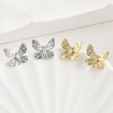 Koper Zirkonia Vlinder Oorknopjes Met Silver Earring Post Goud Zilver Verguld Vlinder Sieraden Onderdelen Voor Vrouwen