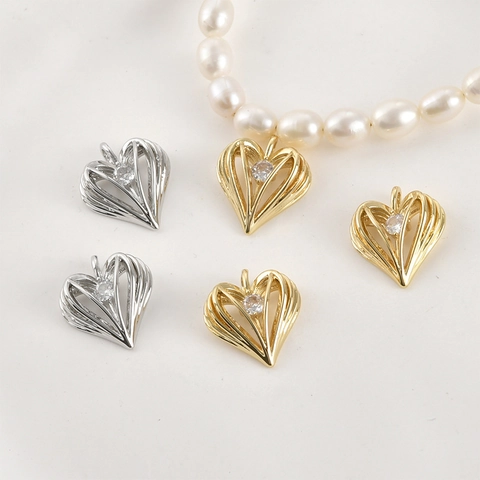 Hollow Heart Shaped Copper Zircon Pendant Charm For DIY Jewelry Making Gold Silver Plated Elegant Necklace Bracelet Accessory