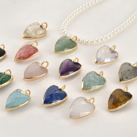 Natürliche Kristall Herz Anhänger Vergoldete Stein Charms Für DIY Schmuckherstellung Halskette Armband Ohrringe Damen Zubehör
