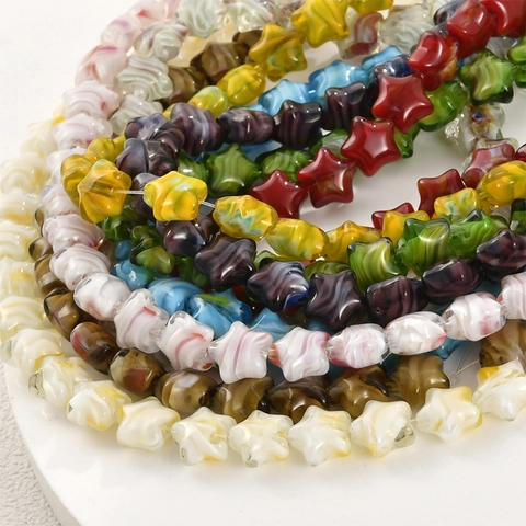 Handgefertigte Stern Lampwork Millefiori Perlen Marmorierte Bunte Glasperlen Lose Perlen Für DIY Armband Halskette Ohrring Schmuckherstellung