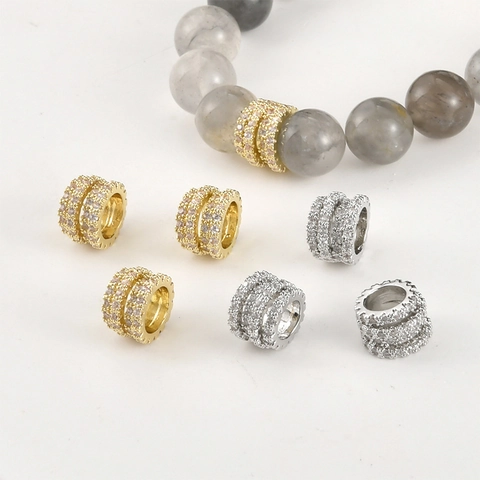 Perline Distanziatrici a Foro Grande in Rame Placcato Oro 14K Zirconia Perline Filettate Irregolari Fai da Te Per Gioielli Donna
