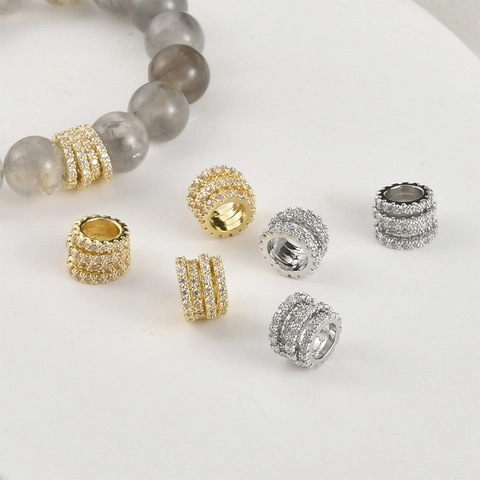 Perline Distanziatrici a Foro Grande in Rame Placcato Oro 14K Zirconia Perline Filettate Irregolari Fai da Te Per Gioielli Donna