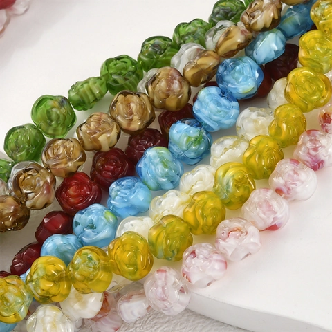 Handmade Lampwork Glass Rose Flower Beads Colorful Smudged Loose Beads For DIY Bracelet Necklace Earrings Making Jewelry Findings