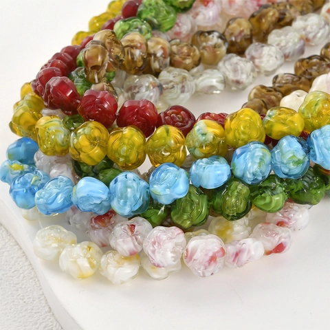 Handmade Lampwork Glass Rose Flower Beads Colorful Smudged Loose Beads For DIY Bracelet Necklace Earrings Making Jewelry Findings