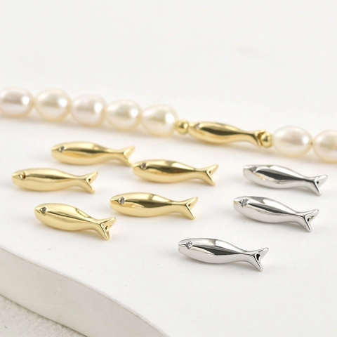 Gold Silver Plated Copper Fish Spacer Beads Zirconia Inlaid Animal Charms For DIY Bracelet Necklace Jewelry Making Finding