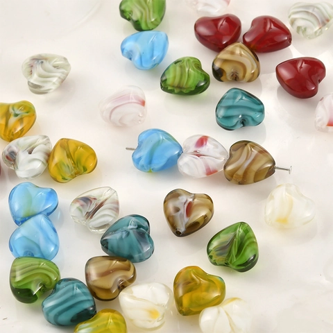 Handgefertigte Herzform Lampwork Glasperlen Marmorierte Wirbel Lose Perlen Für DIY Schmuckherstellung Armband Halskette Zubehör