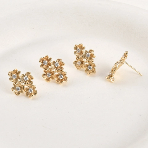 18K Verguld Zirconia Bloemencluster Oorknopjes Met Oogje Voor DIY Sieraden Maken Accessoires Koper Zilveren Oorsteker
