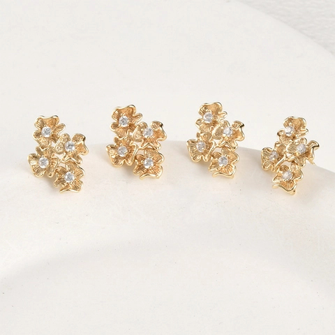 18K Verguld Zirconia Bloemencluster Oorknopjes Met Oogje Voor DIY Sieraden Maken Accessoires Koper Zilveren Oorsteker