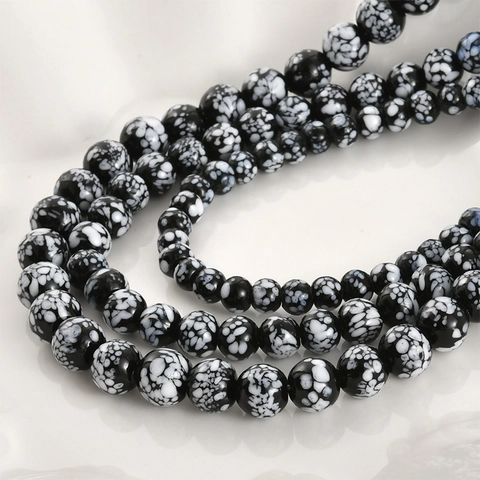 Vintage Schwarz Weiß Schneeflockenmuster Runde Lampwork Glasperlen Für DIY Handgefertigten Schmuck Armband Halskette Material