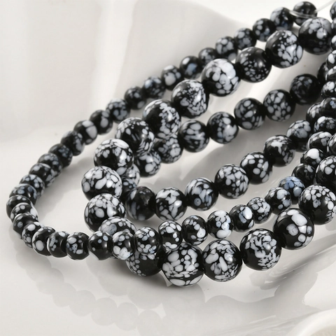 Vintage Schwarz Weiß Schneeflockenmuster Runde Lampwork Glasperlen Für DIY Handgefertigten Schmuck Armband Halskette Material