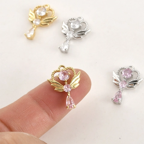 Angel Wing Heart Water Drop Pendant Copper Zirconia Gold Silver Plated DIY Accessories For Necklace Bracelet Earrings Making Jewelry Findings