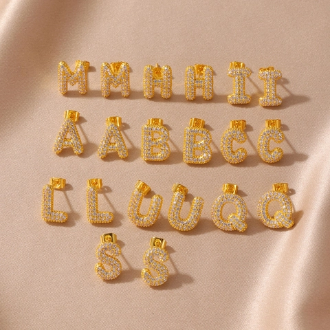 Gold Plated Copper English Letter Stud Earrings For Women Exquisite Zirconia Inlaid Alphabet Fashion Personalized Jewelry