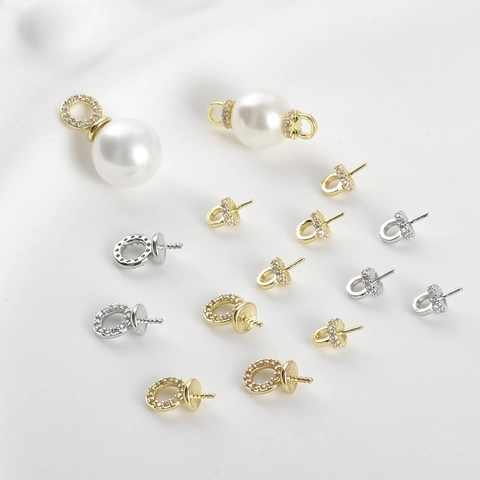 Kupfer 14K Vergoldet Zirkonia Eingelegt Rund Perle Kappe Ösenstift Anhänger DIY Handgefertigten Schmuck Herstellung Halskette Ohrring Zubehör