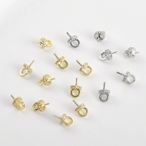 Kupfer 14K Vergoldet Zirkonia Eingelegt Rund Perle Kappe Ösenstift Anhänger DIY Handgefertigten Schmuck Herstellung Halskette Ohrring Zubehör