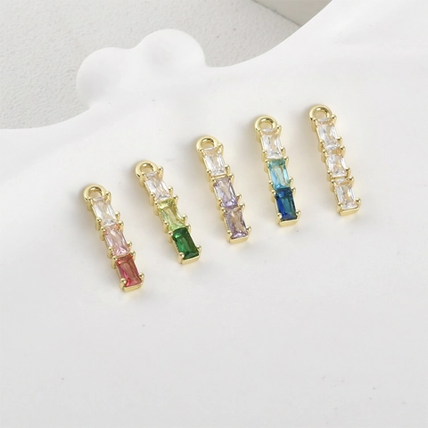Copper 14k Gold Plated Gradient Bamboo Joint Jewelry Pendant DIY Handmade Crafting Materials Zirconia Small Pendant Charms