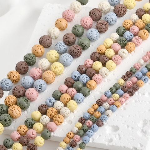 Colorful Lava Stone Round Beads Spacer Beads For DIY Jewelry Making Handmade Bracelet Necklace Accessories Decorative Stone Beads