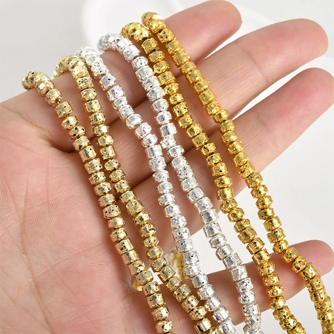 Textured Electroplated Lava Stone Wheel Beads Gold Silver Flat Spacer Beads For DIY Jewelry Making Bracelet Necklace Beads