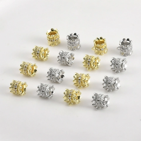 Exquisite 14K Gold Plated Copper Barrel Beads With Zirconia Flower Spacer Beads DIY Jewelry Making Pendants Accessories