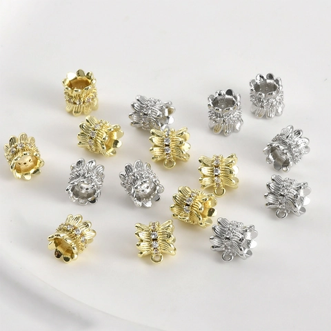 Exquisite 14K Gold Plated Copper Barrel Beads With Zirconia Flower Spacer Beads DIY Jewelry Making Pendants Accessories