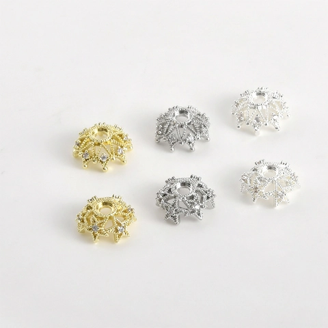 14K Gold Plated Zirconia Star Crown Bead Caps Hollow Flower Spacers For Bracelet Necklace DIY Jewelry Making Handcrafted Findings
