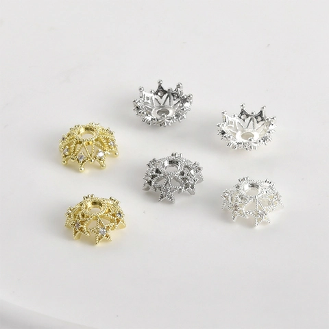 14K Gold Plated Zirconia Star Crown Bead Caps Hollow Flower Spacers For Bracelet Necklace DIY Jewelry Making Handcrafted Findings