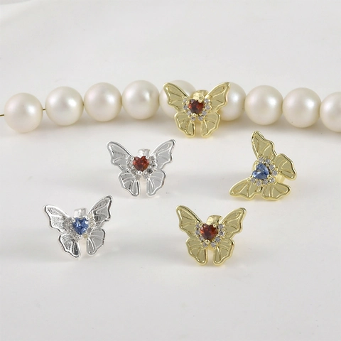 Copper Zirconia Butterfly Spacer Beads Heart Shape Connector For DIY Jewelry Making Gold Silver Plated Jewelry Findings